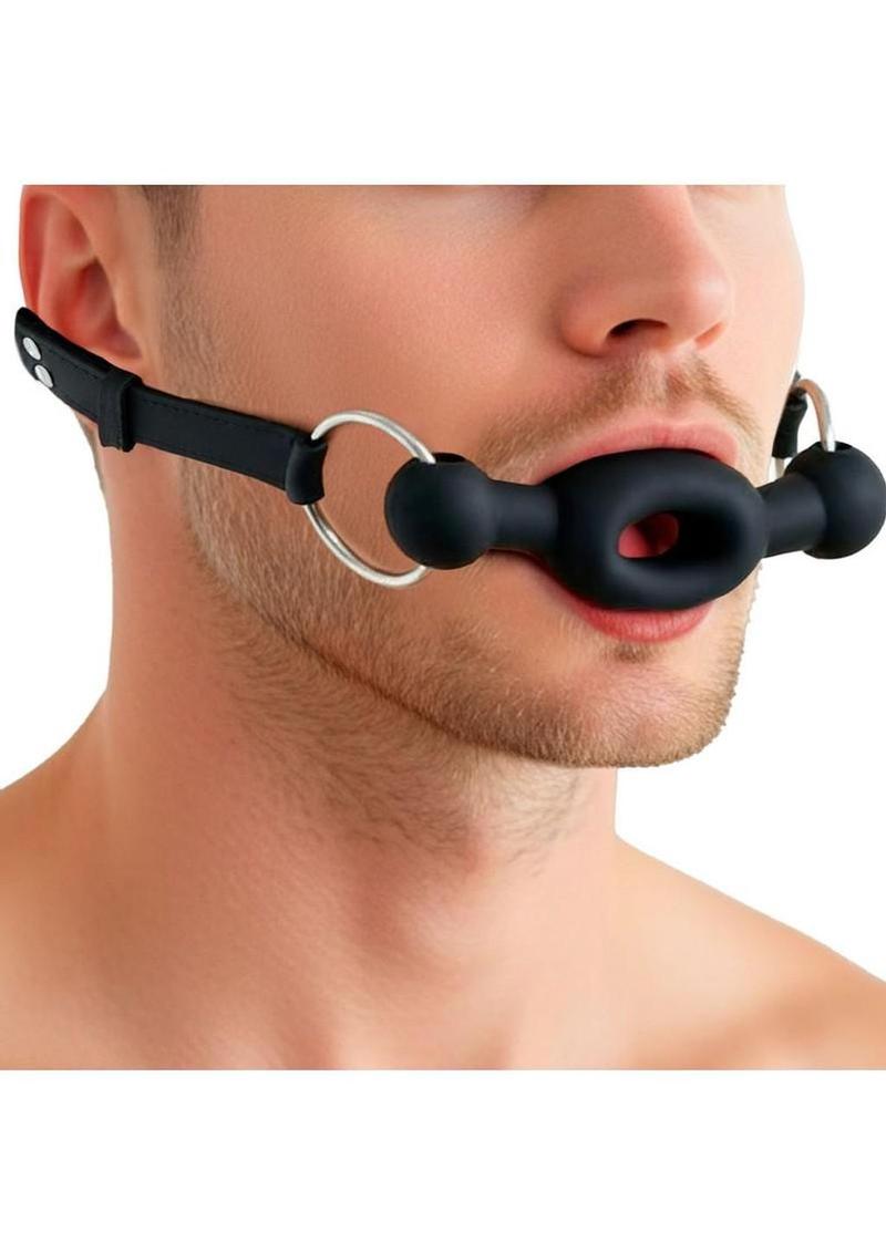 Master Series Forced Silicone Feeding Gag - Black - Image 3