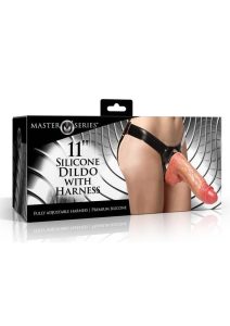 Master Series Silicone Dildo with Adjustable Harness 11in - Vanilla/Black