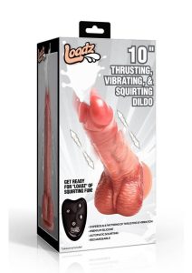 Loadz Thrusting Vibrating and Squirting Rechargeable Silicone Dildo with Remote Control 10in - Vanilla