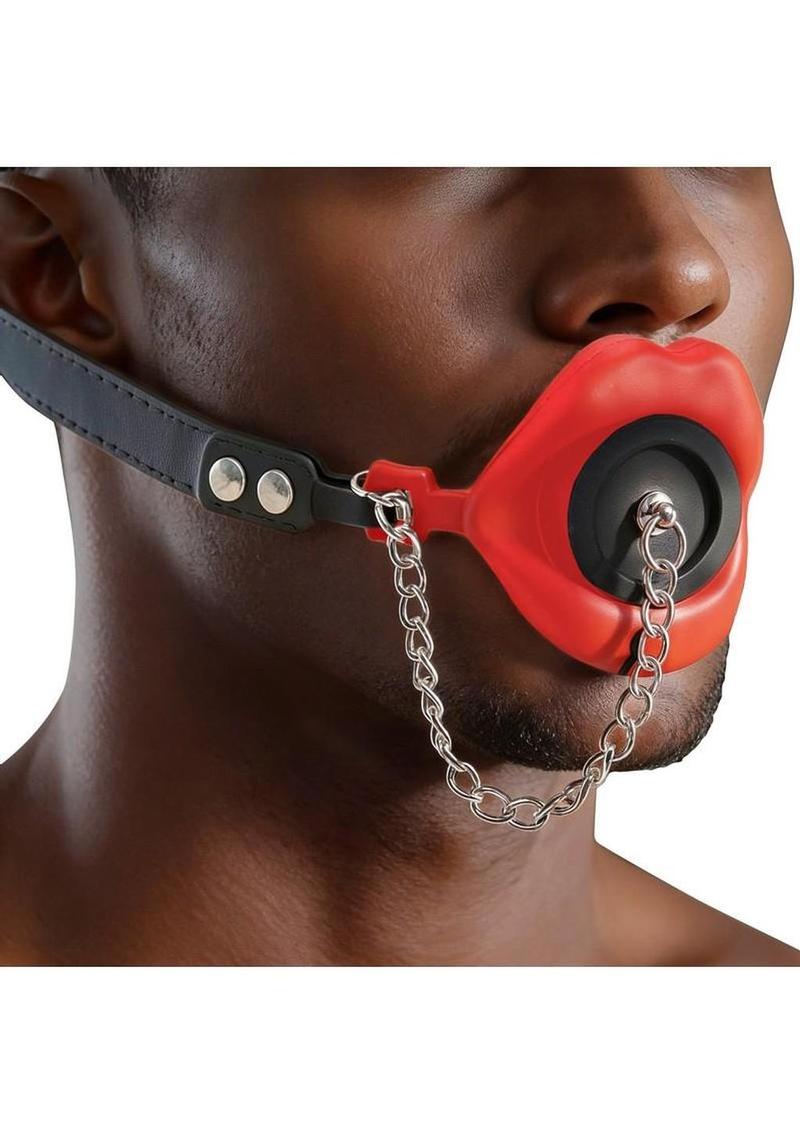 Master Series Plugged Silicone Feeding Gag - Red - Image 3
