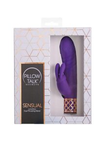 Pillow Talk Secrets Sensual Rechargeable Silicone Dual Thrusting Rabbit Wand - Purple/ Rose Gold
