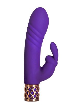 Pillow Talk Secrets Sensual Rechargeable Silicone Dual Thrusting Rabbit Wand - Purple/ Rose Gold