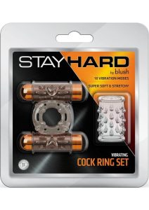 Stay Hard Vibrating Rechargeable Cock Ring Set with Sleeve And 2 Bullets - Multicolor