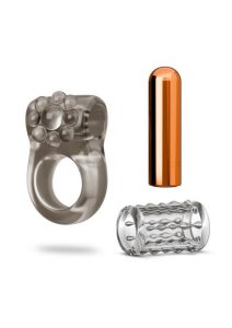 Stay Hard Vibrating Rechargeable Cock Ring Set with Beaded Sleeve - Multicolor