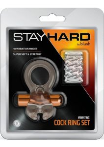 Stay Hard Vibrating Rechargeable Clitoral Stimulating Cock Ring Set with Textured Sleeve - Multicolor