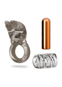 Stay Hard Vibrating Rechargeable Clitoral Stimulating Cock Ring Set with Textured Sleeve - Multicolor