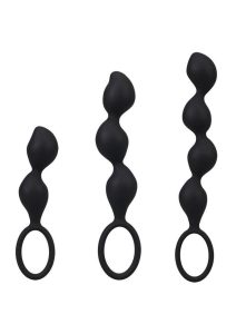 Mood Naughty Contour Beads Trainer Silicone Anal Plug (3 Piece Set) - Black