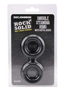 Rock Solid Silicone Double Stamina Cock Ring with Metal Beads - Black