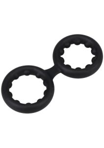 Rock Solid Silicone Double Stamina Cock Ring with Metal Beads - Black