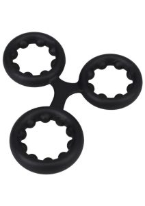 Rock Solid Silicone Triple Stamina Cock Ring with Metal Beads - Black