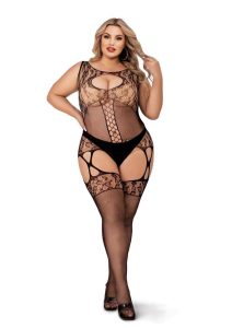 Lapdance Lingerie Fishnet and Lace Catsuit - Queen Size - Black