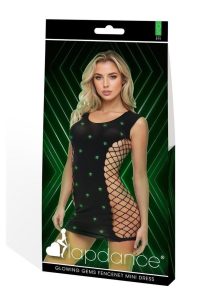 Lapdance Lingerie Glowing Gems Fence Net Mini Dress - OS - Glow in the Dark