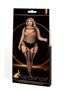 Lapdance Lingerie Keyhole Suspender Hose Bodystocking - Queen Size - Black