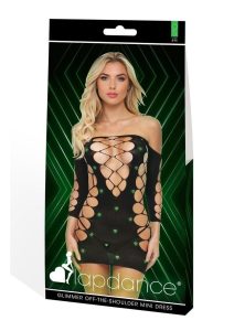 Lapdance Lingerie Glimmer Off the Shoulder Mini Dress - OS - Glow in the Dark