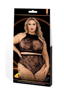 Lapdance Lingerie Crop Top and High Waist Hot Pants (2 Piece) - Queen Size - Black