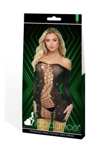 Lapdance Lingerie Diamond Mesh Cutout Mini Dress - OS - Glow in the Dark