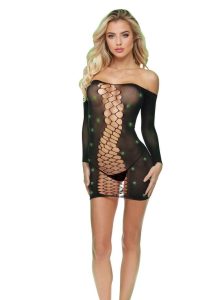 Lapdance Lingerie Diamond Mesh Cutout Mini Dress - OS - Glow in the Dark