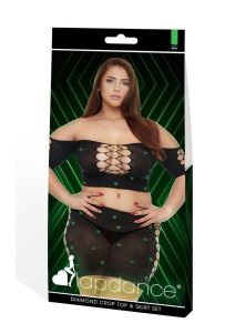 Lapdance Lingerie Diamond Crop Top and Skirt Set (2 Piece) - Queen Size - Glow in the Dark