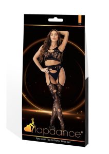 Lapdance Lingerie Crop Top and Garter Hose Set (2 Piece) - OS - Black