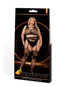 Lapdance Lingerie Crop Top and Garter Hose Set (2 Piece) - Queen Size - Black