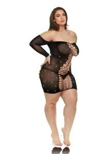 Lapdance Lingerie Diamond Mesh Cutout Mini Dress - Queen Size - Glow in the Dark