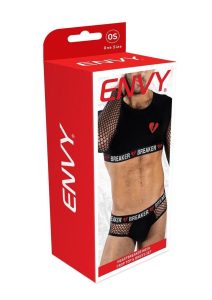 Envy Menswear Heartbreaker Mesh Crop Top and Briefs Set - OS - Black