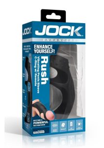 Jock Rush Vibrating Penis Sleeve Rechargeable Silicone Cock Ring with Remote Control - Black