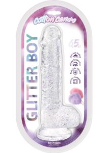 Cotton Candy Glitter Boy Silicone Dildo 6.5in - Clear