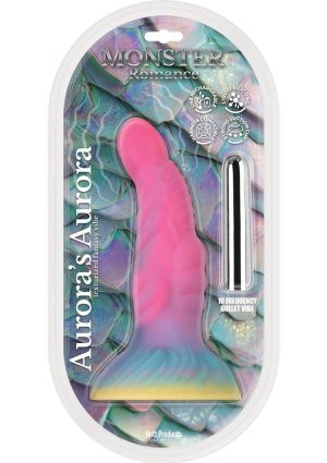 Monster Romance Aurora`s Aurora Rechargeable Silicone Dildo with Bullet Vibrator - Multicolor