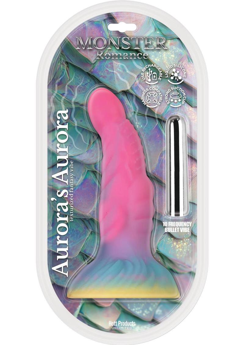Monster Romance Aurora`s Aurora Rechargeable Silicone Dildo with Bullet Vibrator - Multicolor