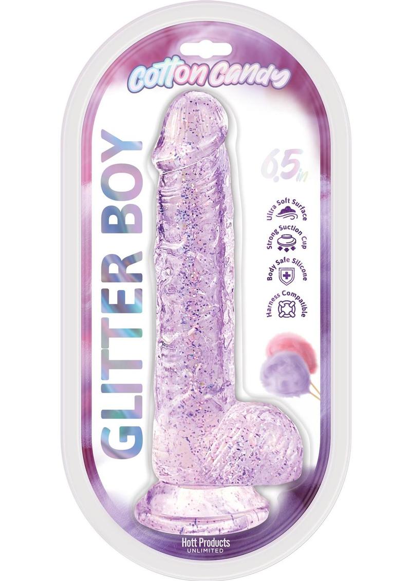 Cotton Candy Glitter Boy Silicone Dildo 6.5in - Purple