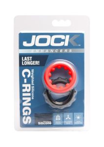 Jock Weighted Silicone Cock Ring Set - Black and Red