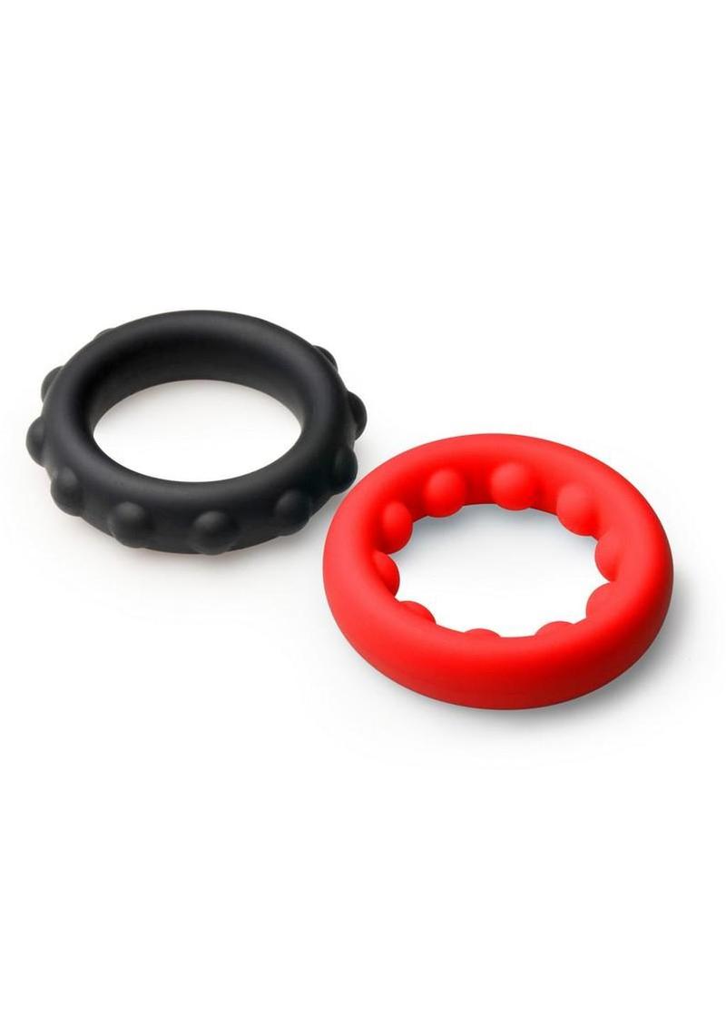 Jock Weighted Silicone Cock Ring Set - Black and Red