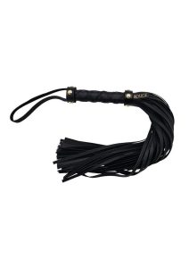 Leather Studded Long Flogger with Gold Accessories - Black/Gold