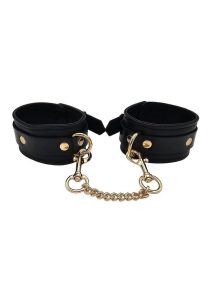 Leather Ankle Cuff with Gold Accessories - Black/Gold