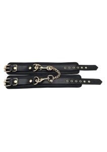 Leather Ankle Cuff with Gold Accessories - Black/Gold