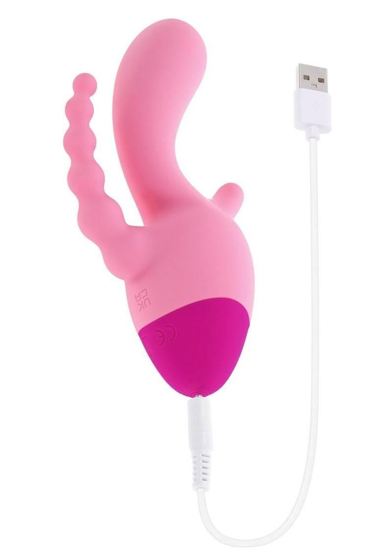 Selopa Game On Rechargeable Silicone Triple Stimulation Vibrator - Pink - Image 4