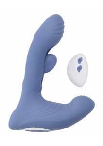 Gender X Flapjack Rechargeable Silicone Vibrating Dildo With Clitoral Stimulator - Blue