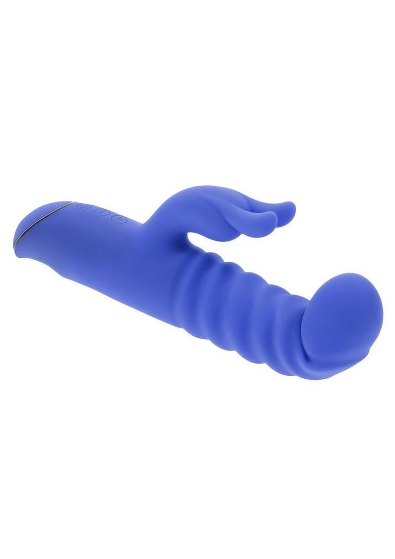 Knock Knock Rechargeable Silicone Rabbit Vibrator - Blue - Image 3