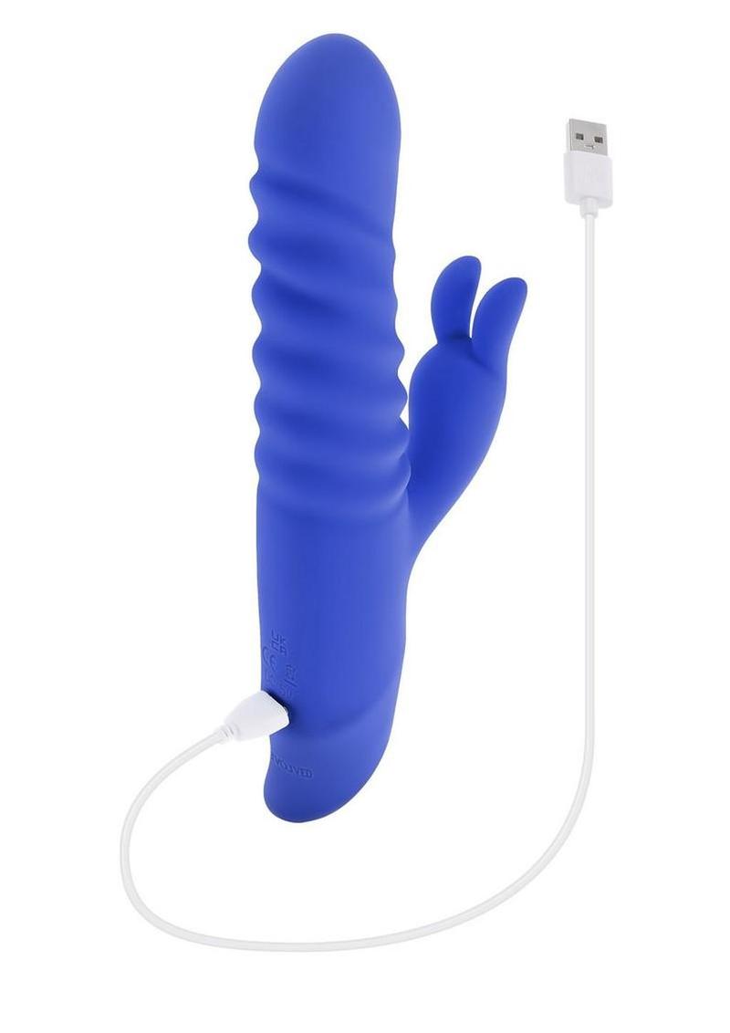 Knock Knock Rechargeable Silicone Rabbit Vibrator - Blue - Image 4