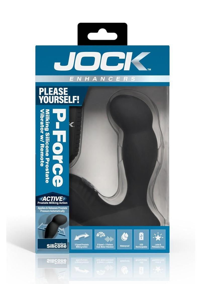 Jock P-Force Milking Rechargeable Silicone Prostate Vibrator w/ Remote Control - Black