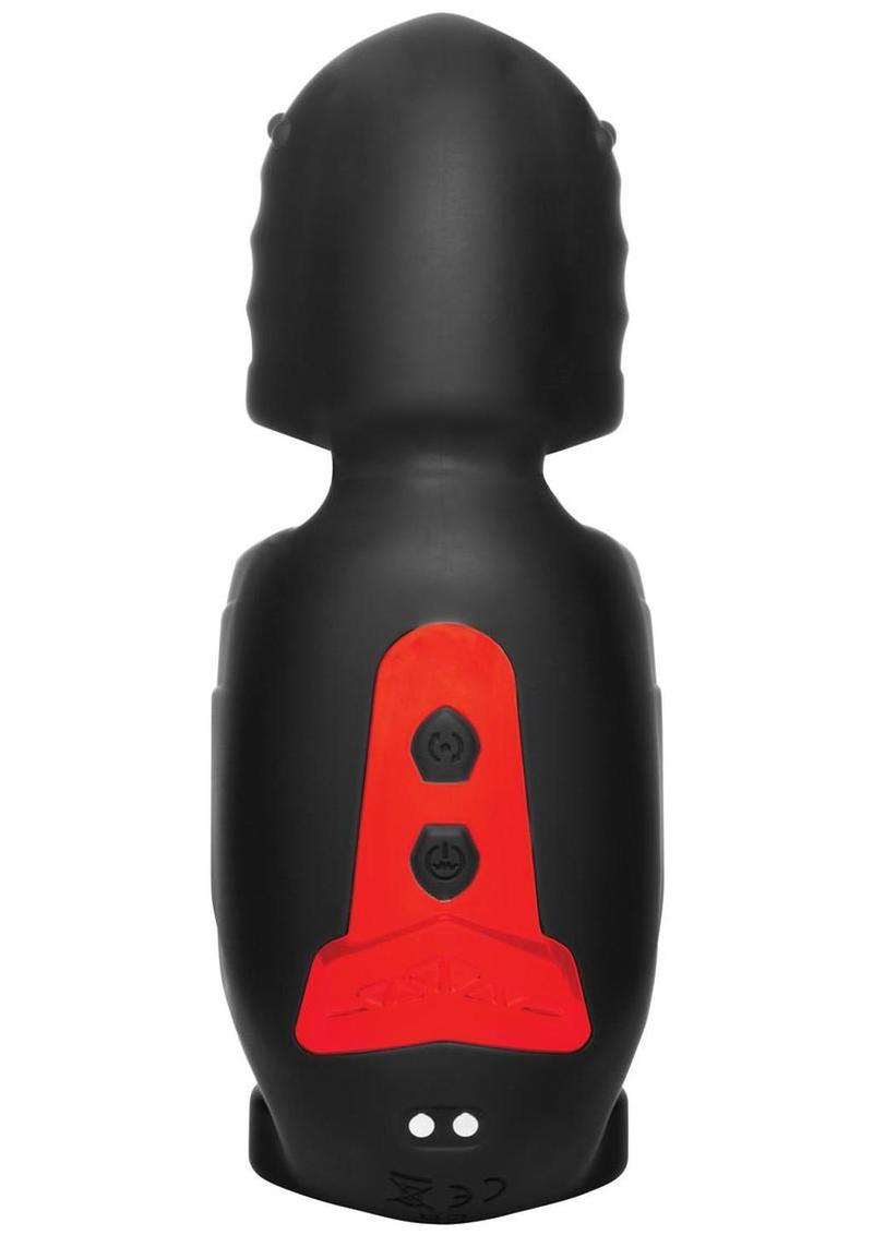 Jock Helmet Humper Gyrating and Vibrating Rechargeable Silicone Masturbator - Black/Red - Image 3