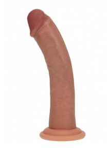 RealRock Dual Layered Silicone Curved Realistic Dildo with Suction Cup 7in - Caramel