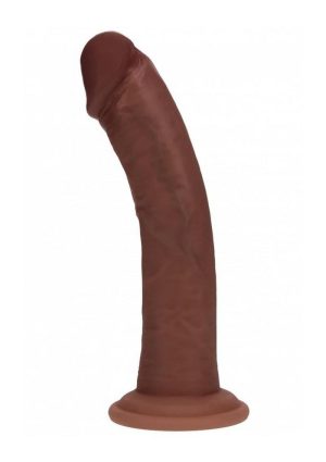 RealRock Dual Layered Silicone Curved Realistic Dildo with Suction Cup 8in - Chocolate