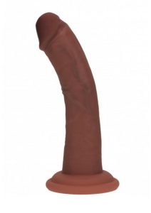 RealRock Dual Layered Silicone Curved Realistic Dildo with Suction Cup 6in - Chocolate