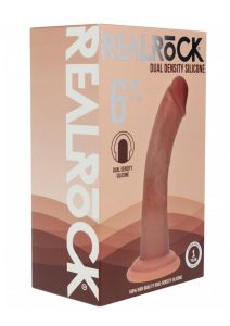 RealRock Dual Layered Silicone Curved Realistic Dildo with Suction Cup 6in - Caramel