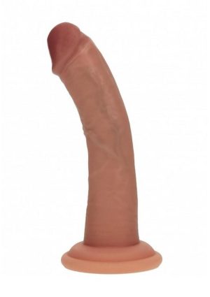 RealRock Dual Layered Silicone Curved Realistic Dildo with Suction Cup 6in - Caramel