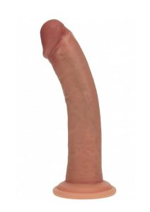 RealRock Dual Layered Silicone Curved Realistic Dildo with Suction Cup 8in - Caramel