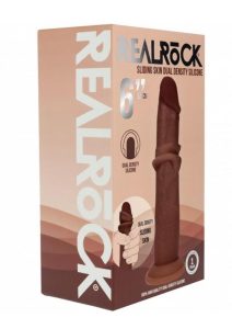 RealRock Dual Layered Silicone Realistic Sliding Skin Dildo 6in - Chocolate