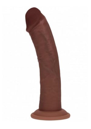 Realrock Dual Layered Rechargeable Silicone Curved Realistic Vibrating Dildo with Suction Cup 8in - Chocolate